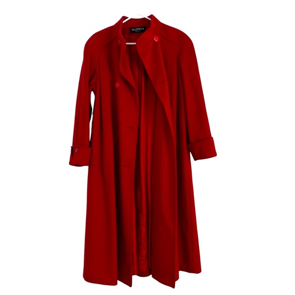 Vintage Alorna Wool Coat – Bold Red Double-Breasted Mid-Length Made in USA large - Picture 7 of 14